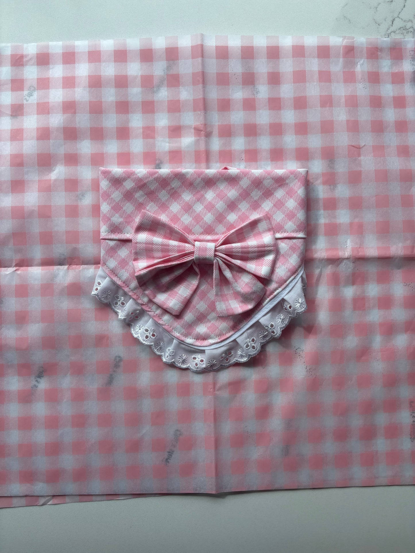 Pink Gingham bandana with bowtie